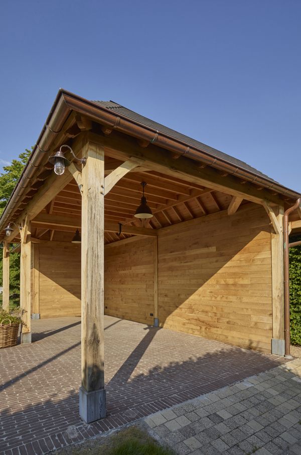 Eiken carport en overdekt terras in Waregem