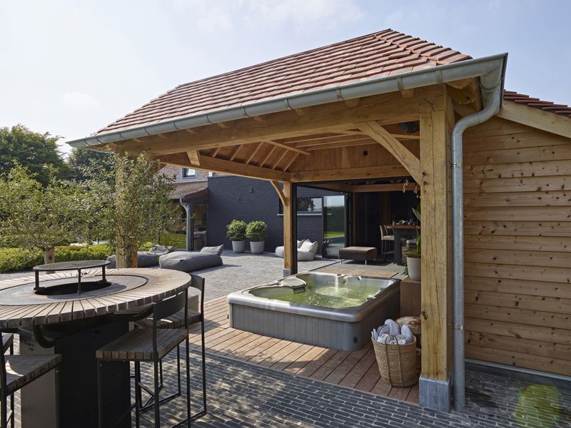 Eiken poolhouse met plat dak in Bavikhove Harelbeke 