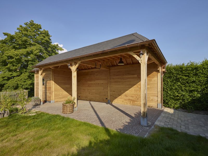 Eiken carport en overdekt terras in Waregem