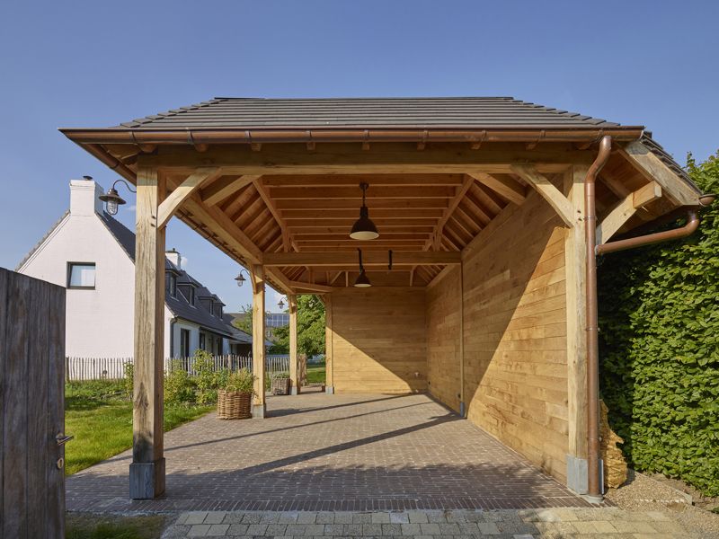 Eiken carport en overdekt terras in Waregem