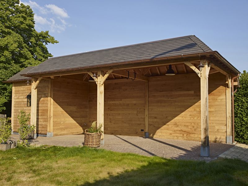 Eiken carport en overdekt terras in Waregem