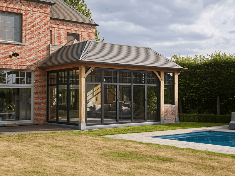 Eiken poolhouse aanbouw in Wakken